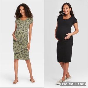 Bundle of 2 Ingrid & Isabel maternity t-shirt dresses - black and green floral